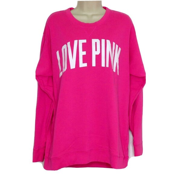 PINK Victorias Secret Womens Medium LOVE White Crew Neck Pullover Sweatshirt - Picture 9 of 9
